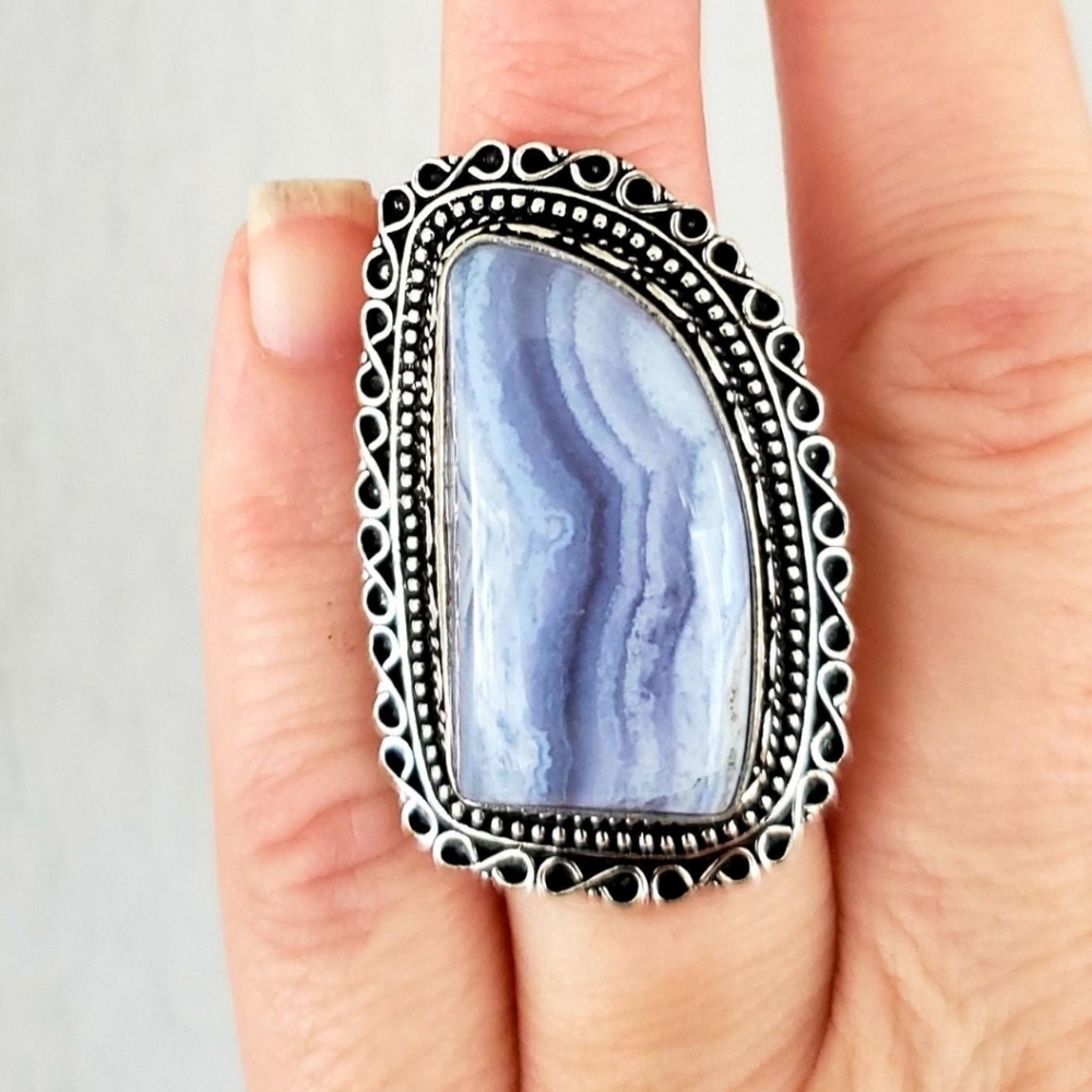 New Blue Lace Agate 925 Silver Ring. 